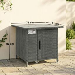 Rackhams Rattan Gas Fire Pit Table with Rain Cover, Wind Guard, 14.5 KW - 1 - 71L x 71W x 62H cm - 71 - thumbnail 3