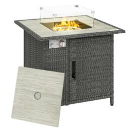 Rackhams Rattan Gas Fire Pit Table with Rain Cover, Wind Guard, 14.5 KW - 1 - 71L x 71W x 62H cm - 71 - thumbnail 2
