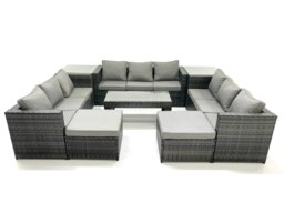 Rackhams Outdoor Garden Furniture Set 8 Pieces Rattan Sofa Set with Coffee Table 2 Big Footstools Side Table Dark Grey Mixed - thumbnail 2