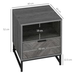 Rackhams Bedside Table with Drawer and Shelf, Side End Table with Steel Legs for Living Room, Bedroom, Dark Grey - thumbnail 3