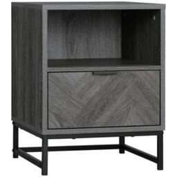 Rackhams Bedside Table with Drawer and Shelf, Side End Table with Steel Legs for Living Room, Bedroom, Dark Grey - thumbnail 1
