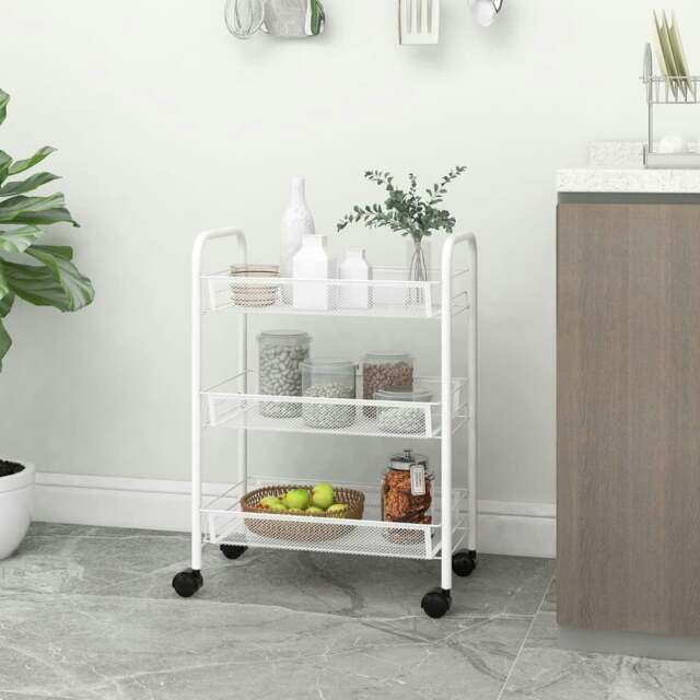 Rackhams 3-Tier Kitchen Trolley White 46x26x64 cm Iron