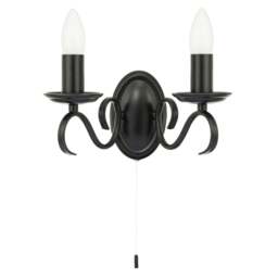 Rackhams Traditional Wall Light Fixture with Pull Switch and Black Arms and Sconces - thumbnail 1