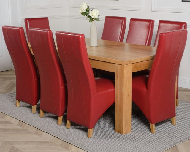 Rackhams Dakota Large Oak Dining Table with Lola Leather Chairs - 8 chairs - Burgundy - image 1
