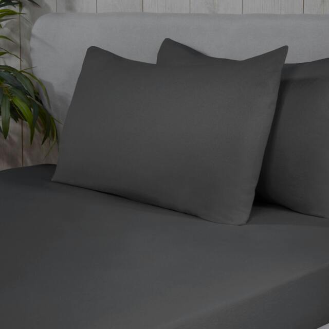 Rackhams 100% Brushed Cotton Flannelette Fitted Sheet or Pillowcase Pair - Charcoal - Super King (180cm x 200cm) + 25cm Deep - image 1