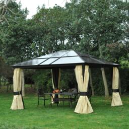 Rackhams 3.6 x 4m Hardtop Gazebo Canopy with Polycarbonate Roof and Aluminium Frame, Garden Pavilion with Mosquito Netting and Curtains - thumbnail 2