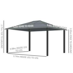 Rackhams 3.6 x 4m Hardtop Gazebo Canopy with Polycarbonate Roof and Aluminium Frame, Garden Pavilion with Mosquito Netting and Curtains - thumbnail 3