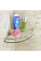 Rackhams Single Layer Bathroom Glass Bathtub Shower Triangle Shelf Storage Rack, Modern Style Glass Bathroom Storage Rack Glass Corner Shelf - Silver - thumbnail 4