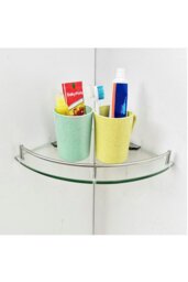 Rackhams Single Layer Bathroom Glass Bathtub Shower Triangle Shelf Storage Rack, Modern Style Glass Bathroom Storage Rack Glass Corner Shelf - Silver - thumbnail 2