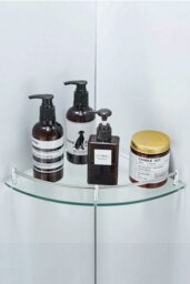Rackhams Single Layer Bathroom Glass Bathtub Shower Triangle Shelf Storage Rack, Modern Style Glass Bathroom Storage Rack Glass Corner Shelf - Silver