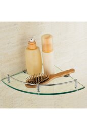 Rackhams Single Layer Bathroom Glass Bathtub Shower Triangle Shelf Storage Rack, Modern Style Glass Bathroom Storage Rack Glass Corner Shelf - Silver - thumbnail 5