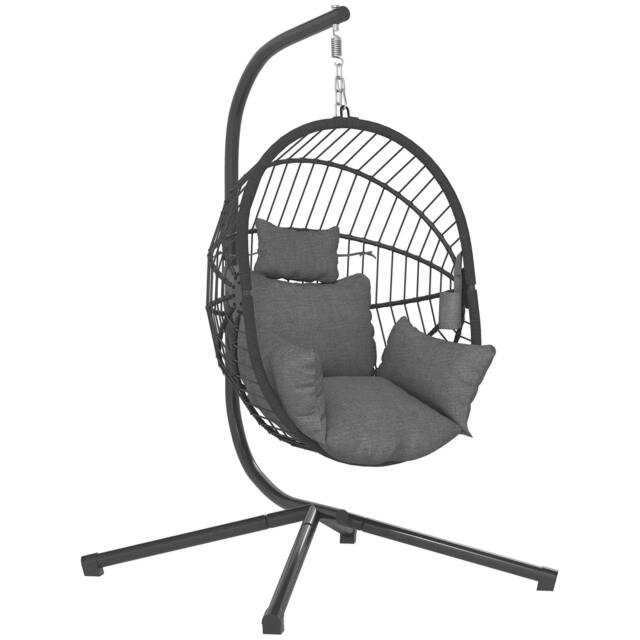 Rackhams Metal Stand Hanging Egg Chair, with Full Body Padded Seat - Grey - image 1