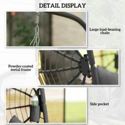 Rackhams Metal Stand Hanging Egg Chair, with Full Body Padded Seat - Grey - thumbnail 6