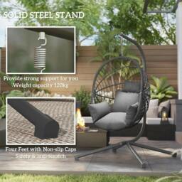 Rackhams Metal Stand Hanging Egg Chair, with Full Body Padded Seat - Grey - thumbnail 3