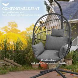 Rackhams Metal Stand Hanging Egg Chair, with Full Body Padded Seat - Grey - thumbnail 5