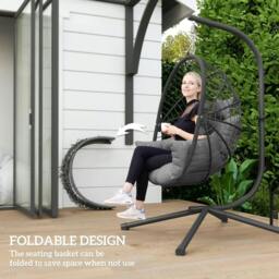Rackhams Metal Stand Hanging Egg Chair, with Full Body Padded Seat - Grey - thumbnail 4