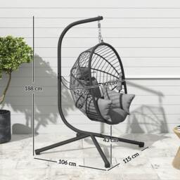 Rackhams Metal Stand Hanging Egg Chair, with Full Body Padded Seat - Grey - thumbnail 2