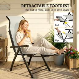 Rackhams Folding Reclining Garden Chairs Set of 2 with Footrest, Light Grey - 179.5 x 63.5 x 60 cm - 2 - Metal, Texteline - thumbnail 5