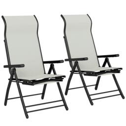 Rackhams Folding Reclining Garden Chairs Set of 2 with Footrest, Light Grey - 179.5 x 63.5 x 60 cm - 2 - Metal, Texteline - thumbnail 2