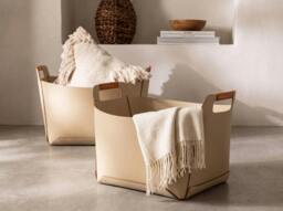Rackhams Rectangular decorative storage basket in sand-coloured regenerated leather with handles 3303 - thumbnail 5