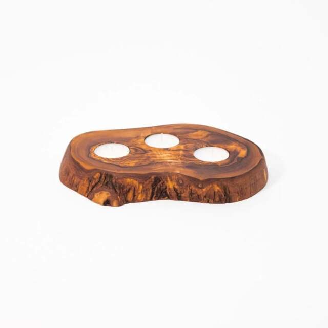Rackhams Olive Wood Rustic Tea Light Holder      - 20cm Dia x 3cm H - Olive Wood - image 1