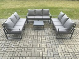 Rackhams Aluminium 9 Seater Outdoor Garden Furniture Set Patio Lounge Sofa with Square Coffee Table Conservatory Set Dark Grey - thumbnail 1