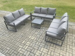 Rackhams Aluminium 9 Seater Outdoor Garden Furniture Set Patio Lounge Sofa with Square Coffee Table Conservatory Set Dark Grey - thumbnail 2