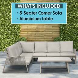 Rackhams Premium 5 Seater Garden Coffee Table Set Outdoor Aluminium Rope Corner Sofa Grey - thumbnail 3