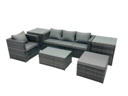 Rackhams Outdoor Coffee Table Sofa Armchair Set with Side Table Big Stool Garden Furniture Set Dark Grey Mixed - thumbnail 2