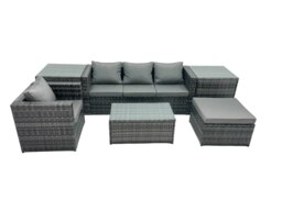 Rackhams Outdoor Coffee Table Sofa Armchair Set with Side Table Big Stool Garden Furniture Set Dark Grey Mixed - thumbnail 1