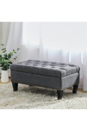 Rackhams Tufted Rectangle Ottoman Footstool - Grey - thumbnail 2