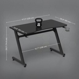 Rackhams Gaming Desk Steel Frame Cup Headphone Holder Adjustable Feet Home Black - thumbnail 3