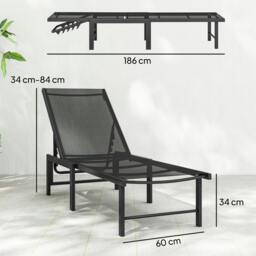 Rackhams Sun Lounger, 5-Level Reclining Sun Lounger Chair - 2 pcs - Black - thumbnail 3