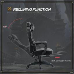 Rackhams Computer Gaming Chair, Racing Desk Chair with Lumbar Support and Footrest, PU Leather Gamer Chair with Headrest and Swivel Wheels for Home, Grey - thumbnail 5