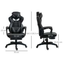 Rackhams Computer Gaming Chair, Racing Desk Chair with Lumbar Support and Footrest, PU Leather Gamer Chair with Headrest and Swivel Wheels for Home, Grey - thumbnail 3
