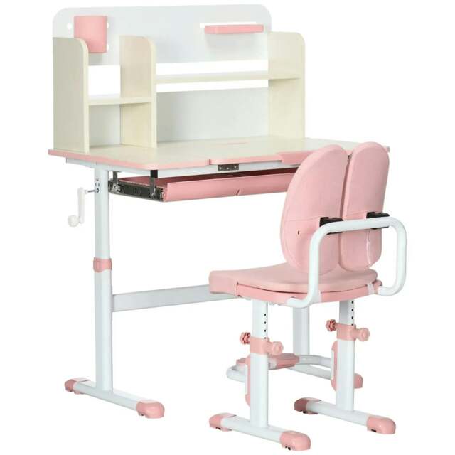 Rackhams Kids Desk and Chair Set, with Storage Shelves, Washable Cover, for Ages 3-12 Years - Pink - image 1