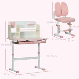 Rackhams Kids Desk and Chair Set, with Storage Shelves, Washable Cover, for Ages 3-12 Years - Pink - thumbnail 3