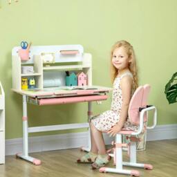 Rackhams Kids Desk and Chair Set, with Storage Shelves, Washable Cover, for Ages 3-12 Years - Pink - thumbnail 2