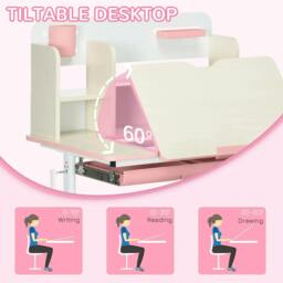 Rackhams Kids Desk and Chair Set, with Storage Shelves, Washable Cover, for Ages 3-12 Years - Pink - thumbnail 5