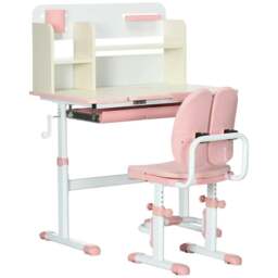 Rackhams Kids Desk and Chair Set, with Storage Shelves, Washable Cover, for Ages 3-12 Years - Pink - thumbnail 1
