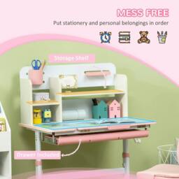 Rackhams Kids Desk and Chair Set, with Storage Shelves, Washable Cover, for Ages 3-12 Years - Pink - thumbnail 6
