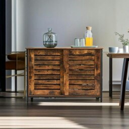 Rackhams Industrial Sideboard with Sliding Doors – Rustic Brown & Black Storage Cabinet - thumbnail 1