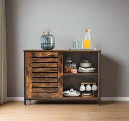 Rackhams Industrial Sideboard with Sliding Doors – Rustic Brown & Black Storage Cabinet - thumbnail 5