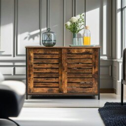 Rackhams Industrial Sideboard with Sliding Doors – Rustic Brown & Black Storage Cabinet - thumbnail 3