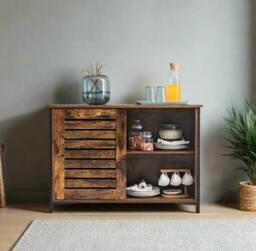 Rackhams Industrial Sideboard with Sliding Doors – Rustic Brown & Black Storage Cabinet - thumbnail 6