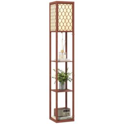 Rackhams Modern Floor Lamp Light with 3 Shelves Fabric Lampshade Oak - Oak - thumbnail 6