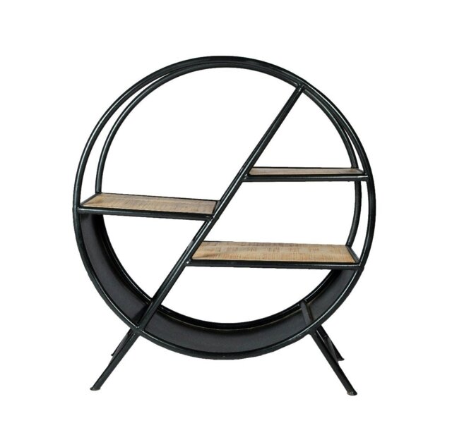 Rackhams Oakland Industrial Mintis Iron Wooden Round Bookcase - Wood - 1 - 90X33X100 CM (LXDXH) - image 1