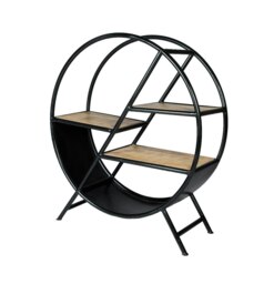 Rackhams Oakland Industrial Mintis Iron Wooden Round Bookcase - Wood - 1 - 90X33X100 CM  (LXDXH) - thumbnail 2