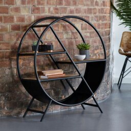 Rackhams Oakland Industrial Mintis Iron Wooden Round Bookcase - Wood - 1 - 90X33X100 CM  (LXDXH) - thumbnail 5