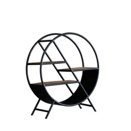 Rackhams Oakland Industrial Mintis Iron Wooden Round Bookcase - Wood - 1 - 90X33X100 CM  (LXDXH) - thumbnail 4